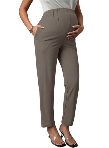 BLENCOT Maternity Work Pants Over Belly Adjustable Pregnancy Comfy Office - color: Philippine Gray, size: X-Large
