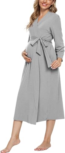 Xpenyo Women's Maternity Sleepwear,Labor/Delivery/Nursing/Hospital Nightgown Kimono Robes Long Pregnancy Loungewear - color: Heather Gray, size: XX-Large