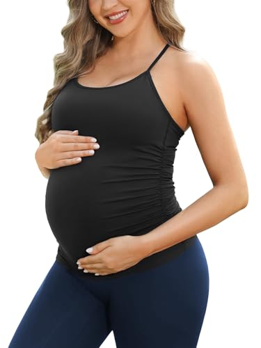ATTRACO Women's Maternity Tank Tops with Built in Bra Pregnancy Tank - color: Black, size: Small