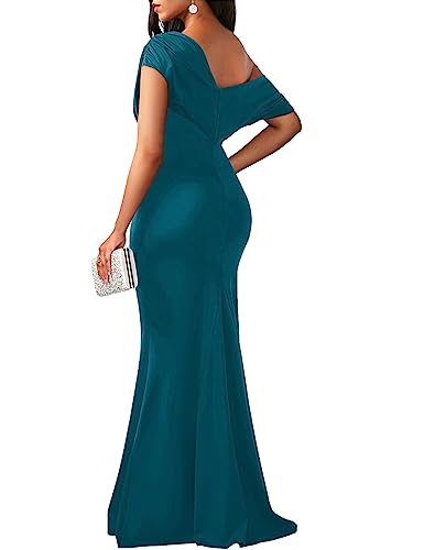 YMDUCH Women's Sleeveless Off Shoulder Long Formal Party Dress - color: Peacock Blue, size: Medium