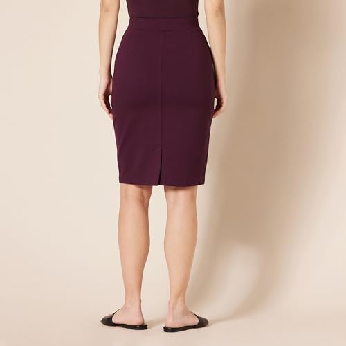 Amazon Essentials Women's Ponte Pull-On Fitted Pencil Skirt, Business Casual, Everyday Wear - color: Burgundy, size: Small