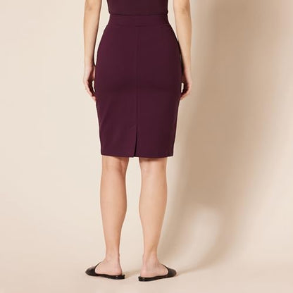 Amazon Essentials Women's Ponte Pull-On Fitted Pencil Skirt, Business Casual, Everyday Wear - color: Burgundy, size: Small