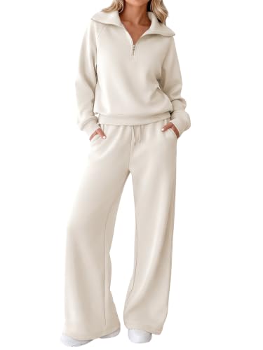 EFAN Womens Sweatsuits Modal Blend 2 Piece Matching Sets Comfy Lounge Wear - color: Beige, size: Small
