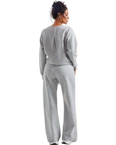 SUUKSESS Women 2 Piece Outfits Fall Oversized Sweatshirt Wide Leg Pants - color: Grey, size: Medium