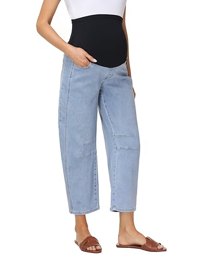 Foucome Maternity Jeans Over Belly Comfy Barrel Jeans - color: Light Blue, size: X-Large