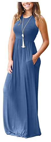 MOLERANI Women's Summer Maxi Long Casual Dresses with Pockets - color: 01 Beja Blue, size: Small