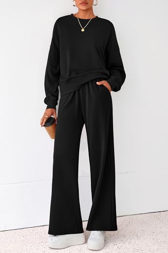 PRETTYGARDEN Women 2 Piece Outfits Fall Sweatsuit Lounge Set - color: Black, size: X-Small