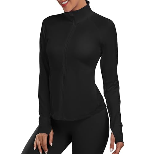 Women's Athletic Jackets Lightweight Workout Jackets Zip Up Running Jackets - color: Black, size: Small