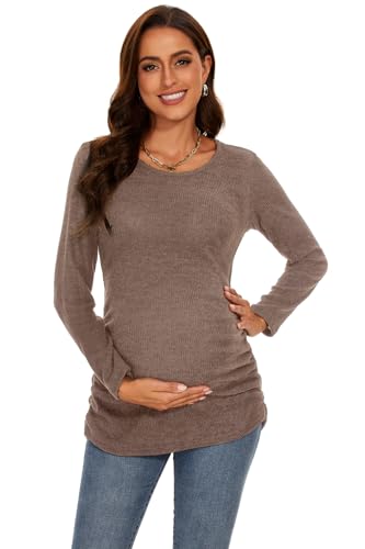 Smallshow Women's Maternity Sweater Shirt Long Sleeve - color: Coffee, size: Small