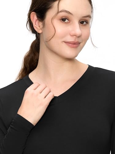 COZYFIT Women’s Underscrub Tee, V-Neck Long Sleeve Undershirt - color: Black, size: 4X-Large