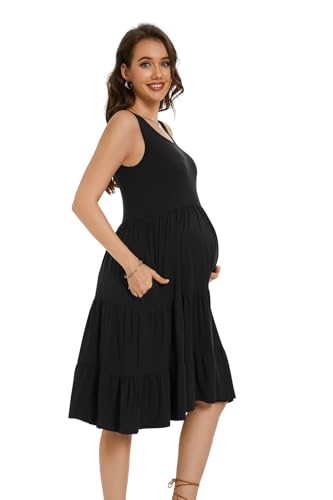 Smallshow Women's Sleeveless Ruffle Tank Maternity Dress - color: Black, size: Medium