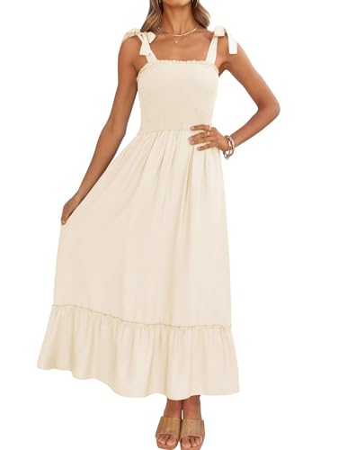 ZESICA Womens Summer Boho Spaghetti Strap Maxi Dress - color: Apricot, size: Small