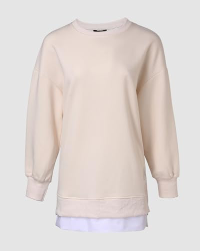 CHICME Women's Long Sleeve Crewneck Oversized Sweatshirt Fall Outfits - color: Apricot, size: Large