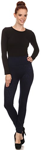 Sakkas Women's Patterned Soft Fleece Lined High Waist Leggings - color: Navy, size: One Size