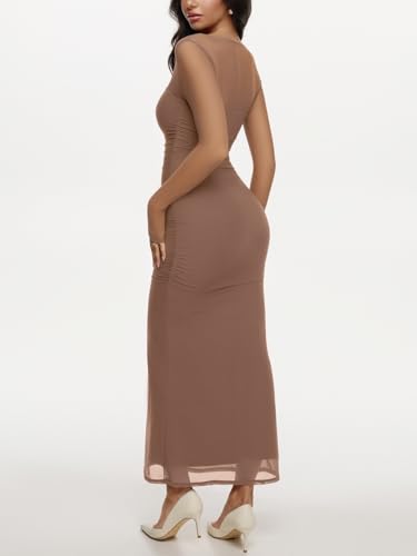 REORIA Womens Long Sleeve Wedding Guest Maxi Dresses - color: Chanterelle, size: X-Small