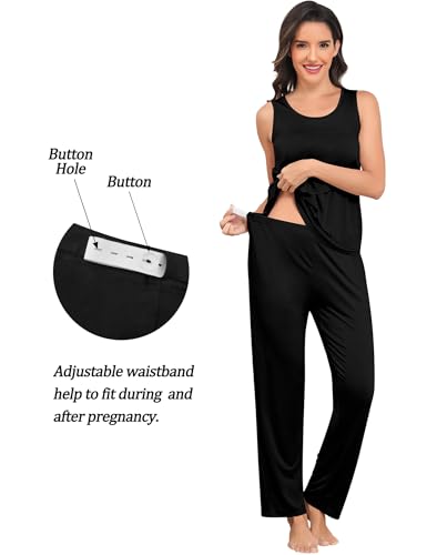 SWOMOG Maternity Nursing Robe Set 3 PCS Postpartum Breastfeeding Pajamas Lounge Hospital Pregnancy Pjs with Robe - color: Black, size: Medium