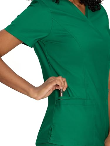 Scrub Tops for Woman, Mock Wrap Tops - color: Hunter Green, size: Small