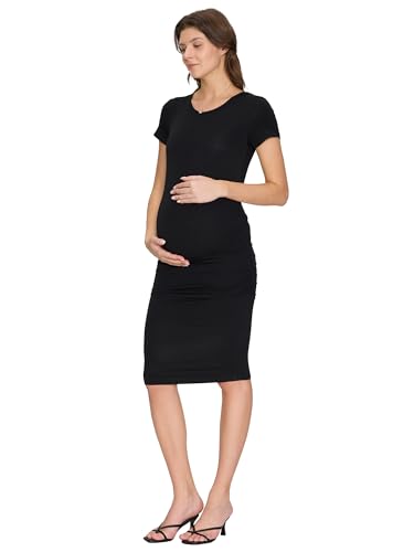 Women's Maternity Dress Short Sleeve Ruched Pregnancy Summer Dresses - color: Black, size: Medium