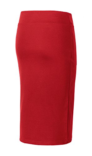 Urban CoCo Women's Elastic Waist Stretch Bodycon Midi Pencil Skirt - color: Red, size: Medium