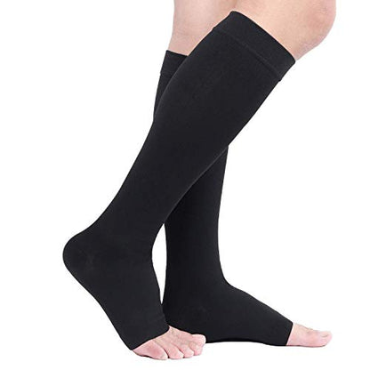 TOFLY 20-30mmHg Open Toe Compression Socks for Women & Men - color: 20-30mmhg Open-toe Black, size: 3X-Large