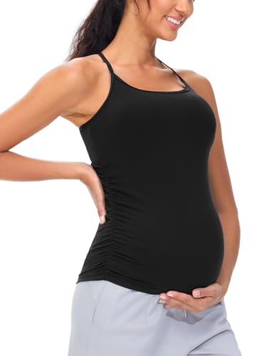 THE GYM PEOPLE Women's Maternity Tank Tops Padded Pregnancy Workout Shirts - color: Black, size: Medium