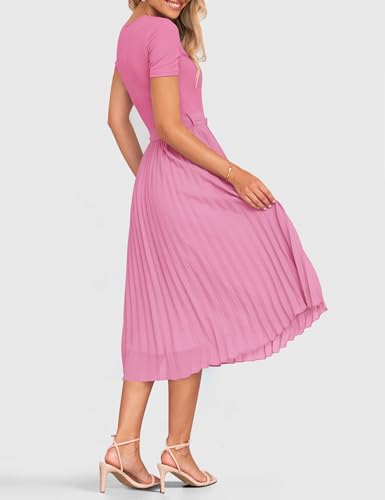 ZESICA Women's 2026 Summer Short Sleeve Knit Midi Dresses - color: Pink, size: Medium