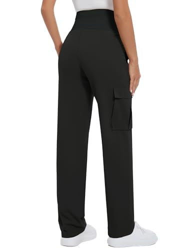 GLAMIX Women's Maternity Cargo Pants with Four Pockets Over The Belly Scrub Pants Pregnancy Clothes - color: Black, size: Medium