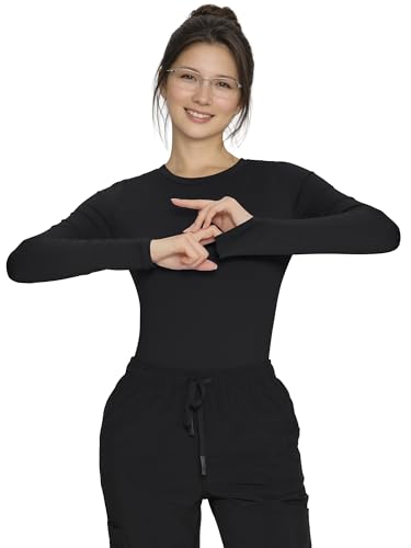 3 Pack Underscrub Long Sleeve Women High Crew Neck, Scrub Undershirt - color: Black/White/Navy Blue, size: X-Small