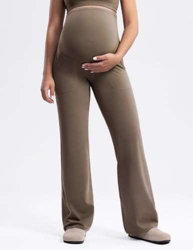 ENERBLOOM Women's Maternity Pants Over the Belly Pregnancy Work Trousers - color: Coffee, size: X-Small