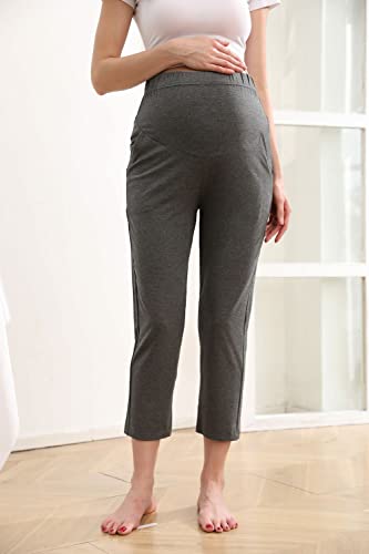 Maternity Lounge Pants Pregnancy Trousers Over The Belly Stretchy Activewear, Maternity Clothes Sweatpants with Pockets - color: Grey, size: Medium