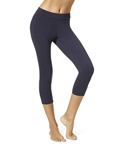 HUE Women's Wide Waistband Blackout Cotton Leggings - color: Navy, size: Medium