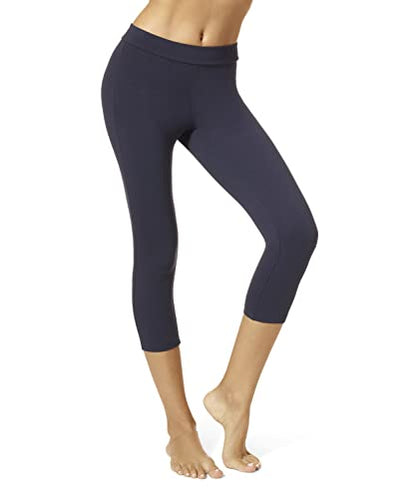 HUE Women's Wide Waistband Blackout Cotton Leggings - color: Navy, size: Medium