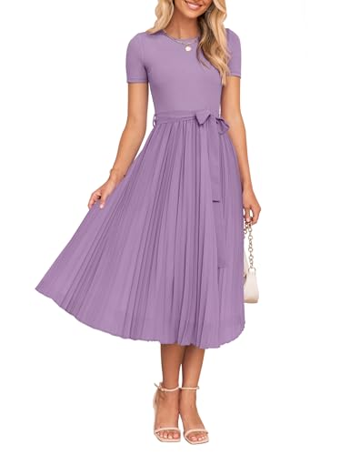 ZESICA Women's 2026 Summer Short Sleeve Knit Midi Dresses - color: Purple, size: Medium