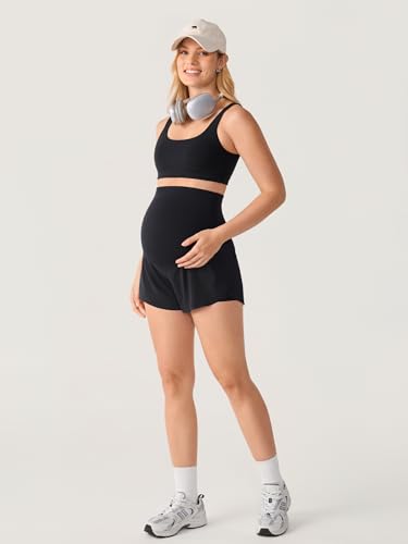 MOMANDA Athletic Maternity Dolphin Shorts 3" - color: Black, size: Small