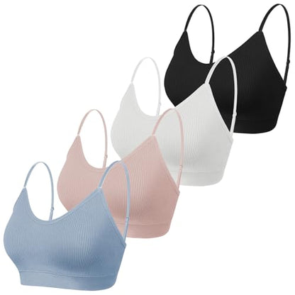 KCDDUMK 4 Pack Cami Bralettes for Women, Spaghetti Strap Sleep Bras - color: Black, White, Blue, Pink, size: Small