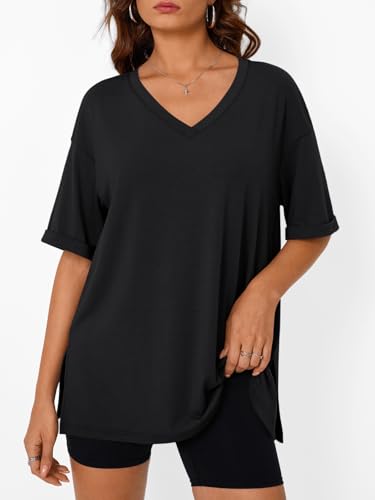 Trendy Queen Plus Size Oversized V Neck Tshirt Tops Workout Wear - color: Black, size: X-Large