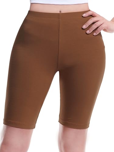 Design by Olivia Women's Soft Cotton Stretch High Waisted Biker Yoga Shorts - color: Mocha, size: X-Large
