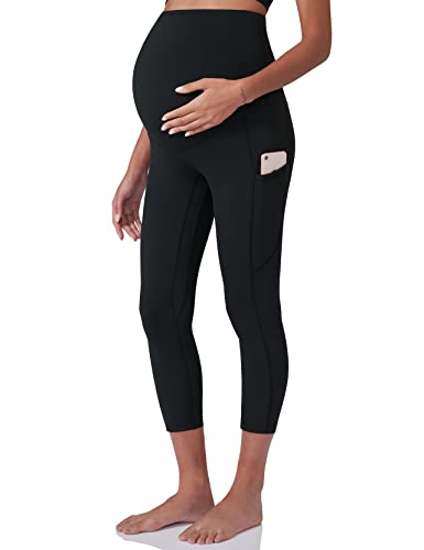 POSHDIVAH Maternity Workout Leggings Pregnancy Yoga Pants Pockets - color: Capri Black, size: Medium