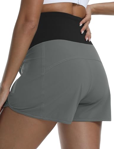 Women's Maternity Running Athletic Shorts - color: Grey, size: X-Large