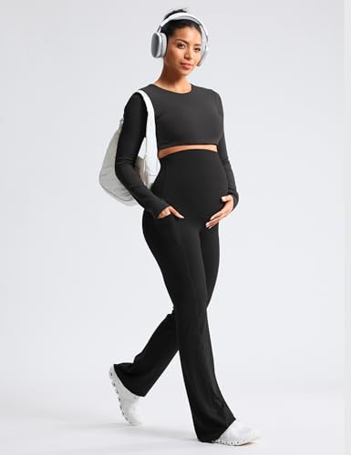 Mama Land Buttery Soft Maternity Flare Leggings - color: Black, size: Small Tall