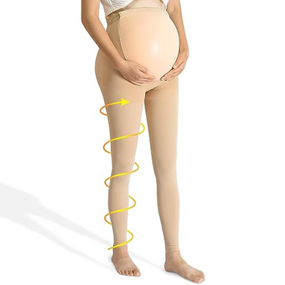 beister Maternity Compression Tights, 20-30 mmHg Footless High-Waist - color: Beige, size: Small