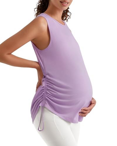 G4Free Lyocell Maternity Tank Tops Pregnancy Sleeveless Workout Shirts - color: Light Purple, size: Large