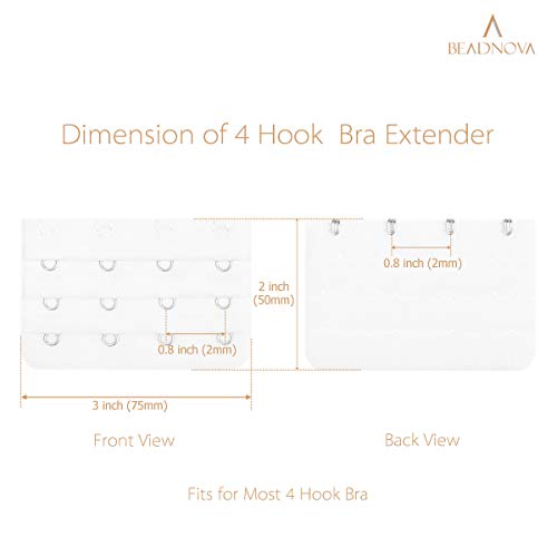 BEADNOVA Bra Extender 4 Hook Bra Back Clips Bra Strap Extender Bra Clasp (4pcs) - color: White