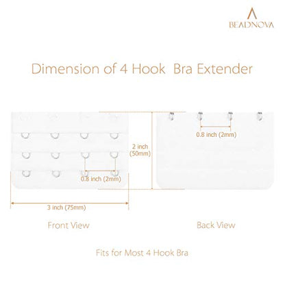 BEADNOVA Bra Extender 4 Hook Bra Back Clips Bra Strap Extender Bra Clasp (4pcs) - color: White