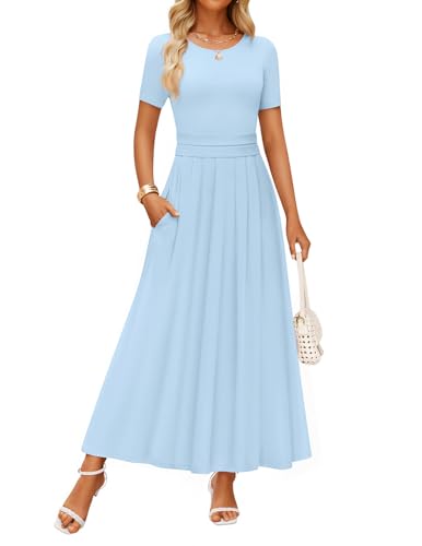 ZESICA Women's Casual Summer 2026 Short Sleeve Maxi Dress - color: Light Blue, size: Medium
