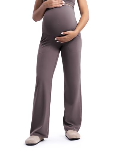 ENERBLOOM Women's Maternity Pants Over the Belly Pregnancy Work Trousers - color: Taupe, size: Small
