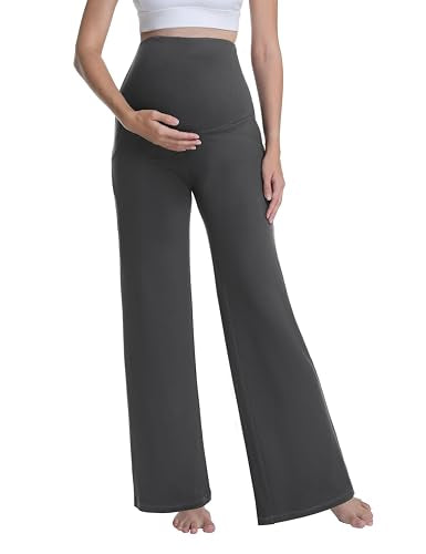 3 Pack Women's Maternity Pants Wide Leg - color: 3 Pack Black/Dark Grey/Navy Blue, size: X-Large