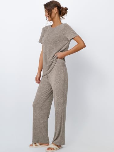LILLUSORY Womens Lounge Sets 2 Piece Matching Travel Outfits - color: Khaki, size: Small