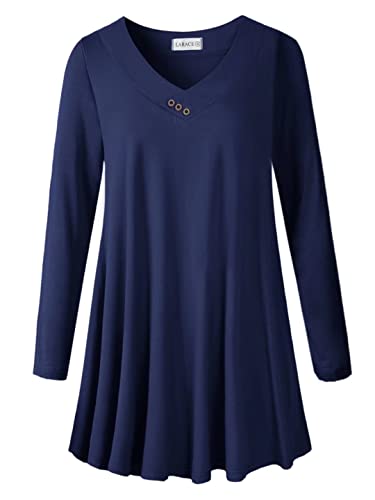 LARACE Women Plus Size Tunic Tops Long Sleeve Shirts for Leggings - color: Navy Blue, size: 1X