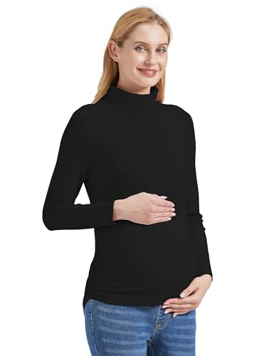 Foucome Women's Maternity Turtleneck Long Sleeve Shirts - color: Black, size: X-Large